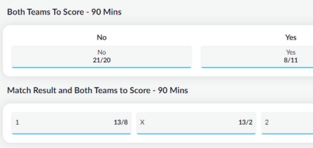 Kèo btts là gì? Hướng dẫn đọc kèo, tỷ lệ odds và mẹo cược trên Sbobet 3 Kèo btts với 2 lựa chọn Yes và No để người chơi lựa chọn